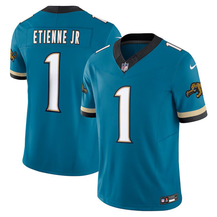 Men Jacksonville Jaguars #1 Travis Etienne Green Nike Throwback Vapor F.U.S.E. Limited NFL Jersey->jacksonville jaguars->NFL Jersey